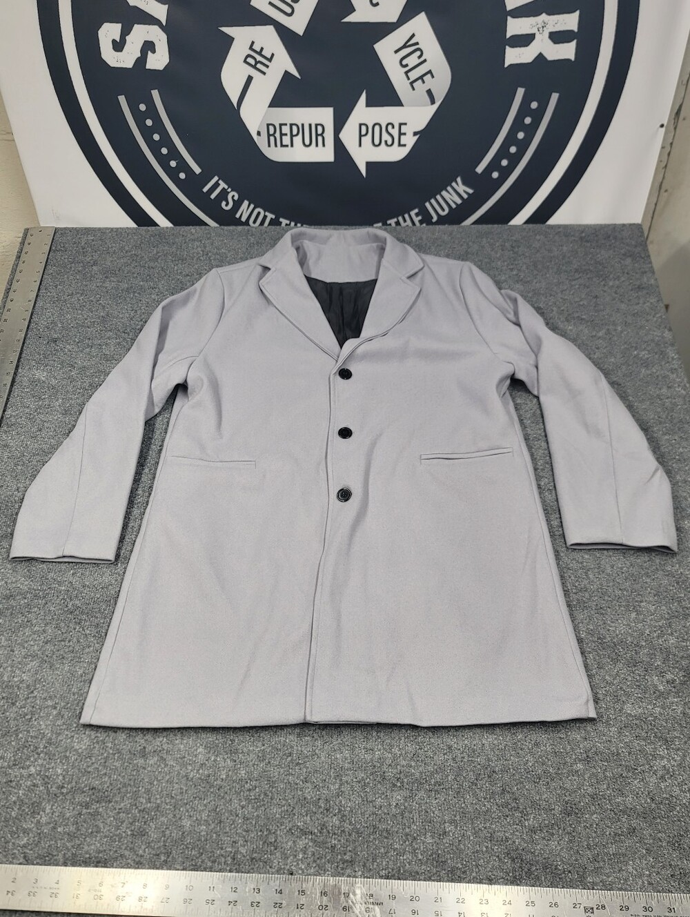 Wool Dual Pocket Lapel Collar Overcoat Mens XXL Gray